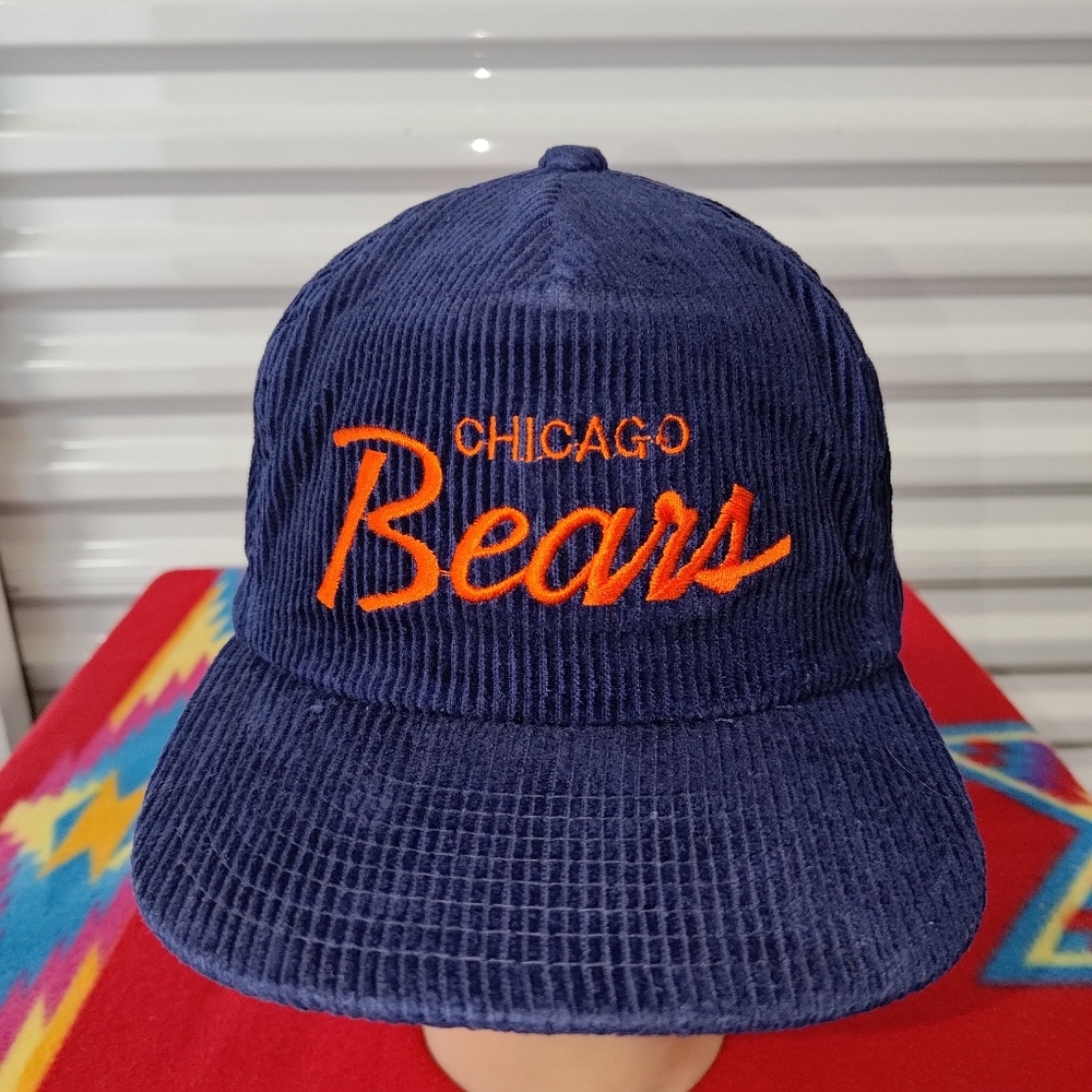 Vtg Sports Specialties NFL Chicago Bears Embroidered Corduroy Strap Cap Hat Rare